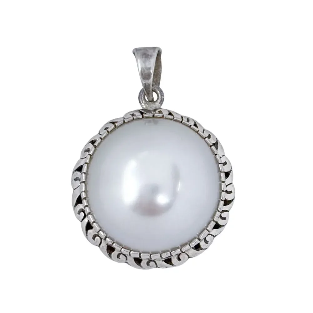 Vintage Mexico Sterling Silver 950 Imitation Pearl Pendant